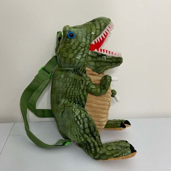 NWOT Kid’s green stuffed soft dinosaur zip adjustable strap‎ backpack bag - Picture 1 of 6